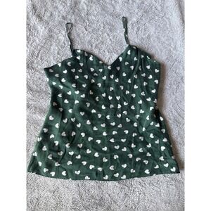 SILKSILKY 100% Silk Heart Print Camisole Green Y2K Coquette Cami Size M